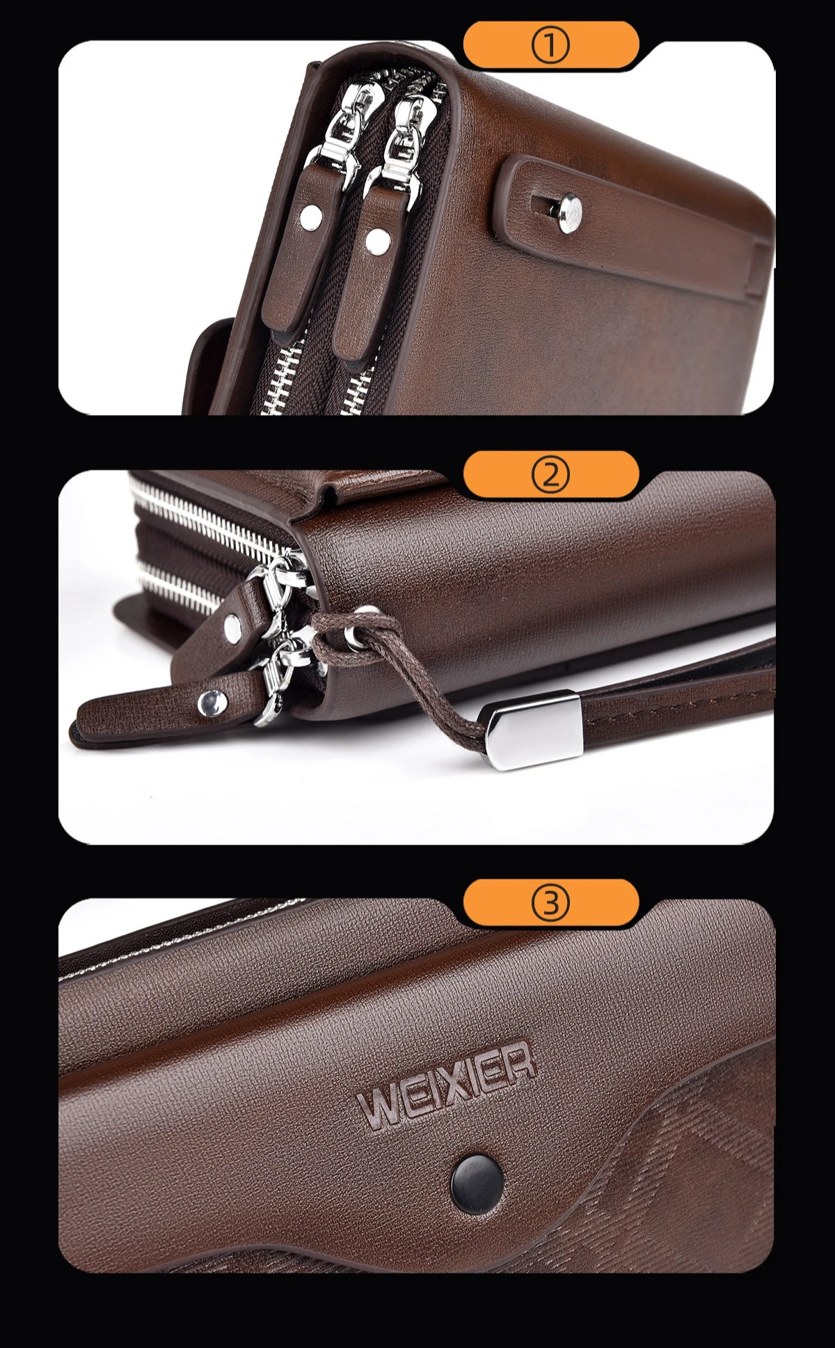 This Casual Men's Long Business Wallet Is Designed with A Large Capacity, Double Zipper Clutch and Multiple Compartments