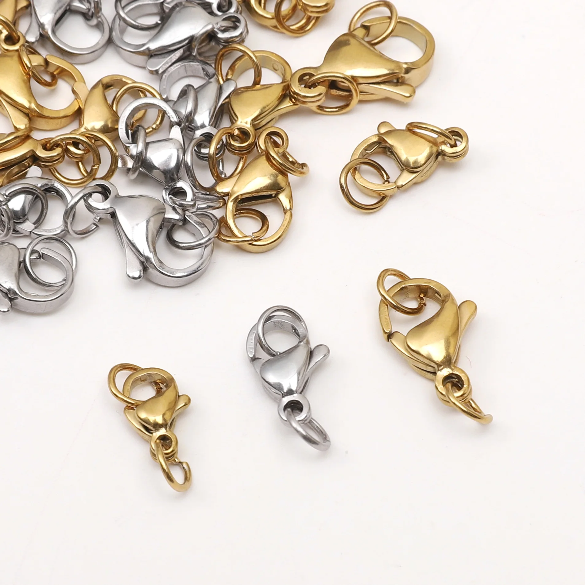 5-10set/bag Stainless Steel Lobster Clasp Gold/Rhodium Color Jump Rings Connectors Clasp DIY Bracelet Necklace Accessories