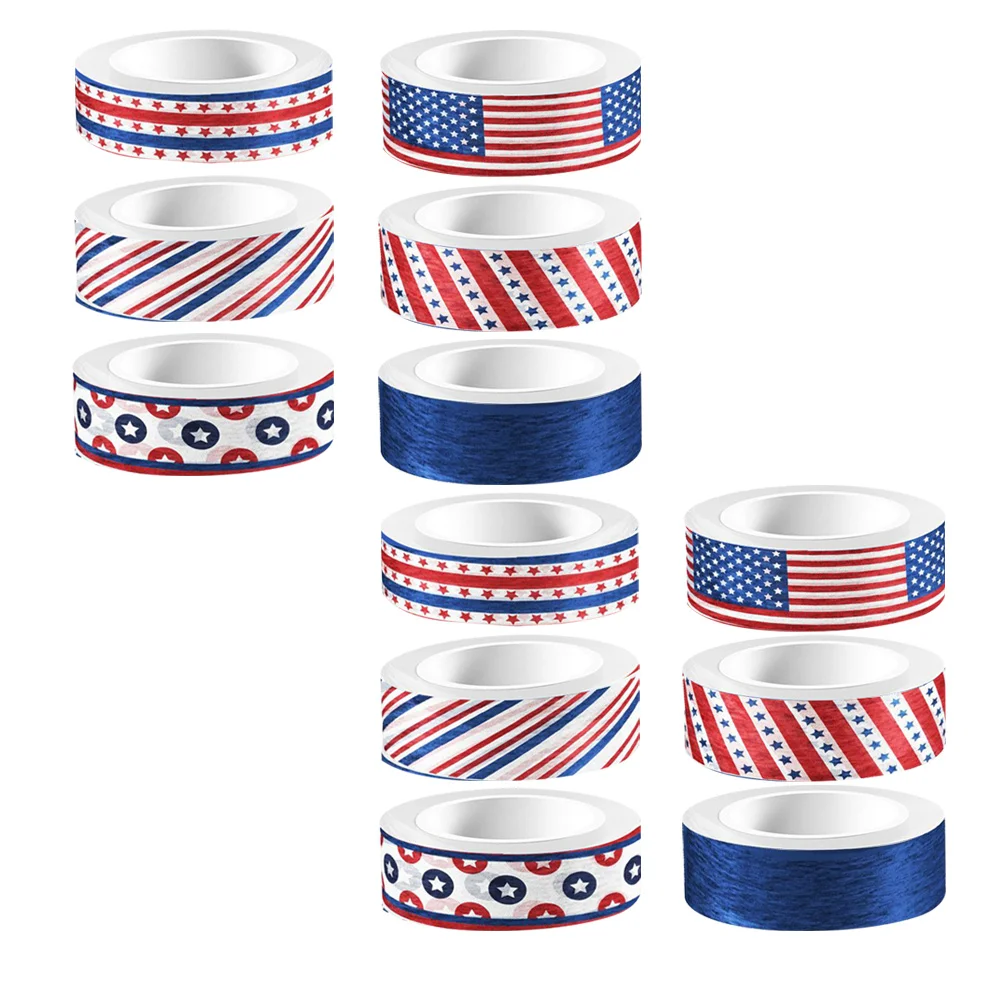 

12 Rolls National Day Tape for Scrapbooking 4th of July Themed Decorative Adhesive Stickers Reusable