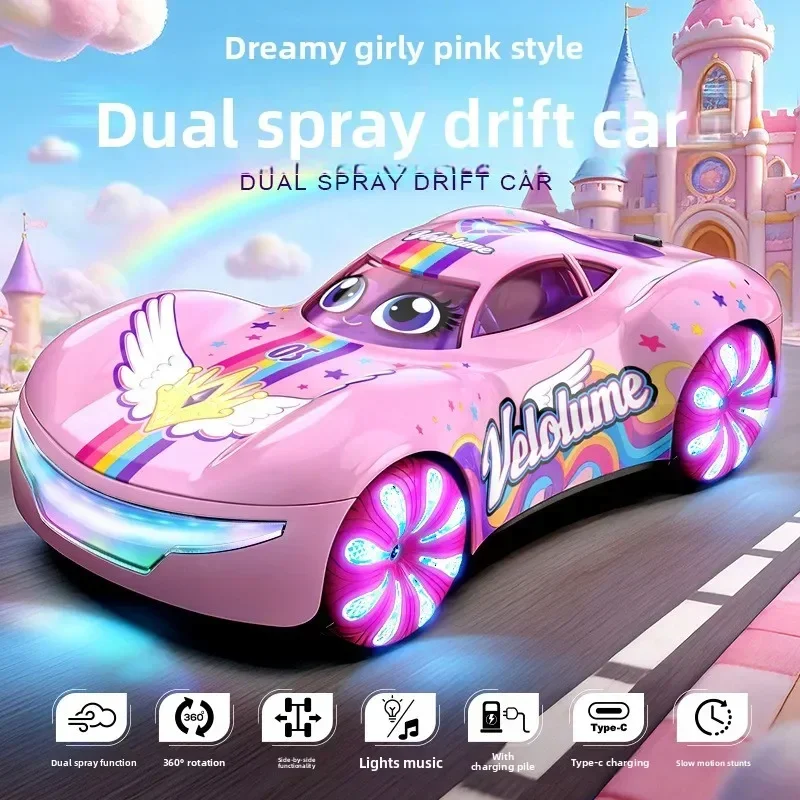 New EV RC Drift Stunt Car, Gesture Sensing Remote Control Toy with Dual Spray & Music, New Energy RC Racing Car Gift for Kids