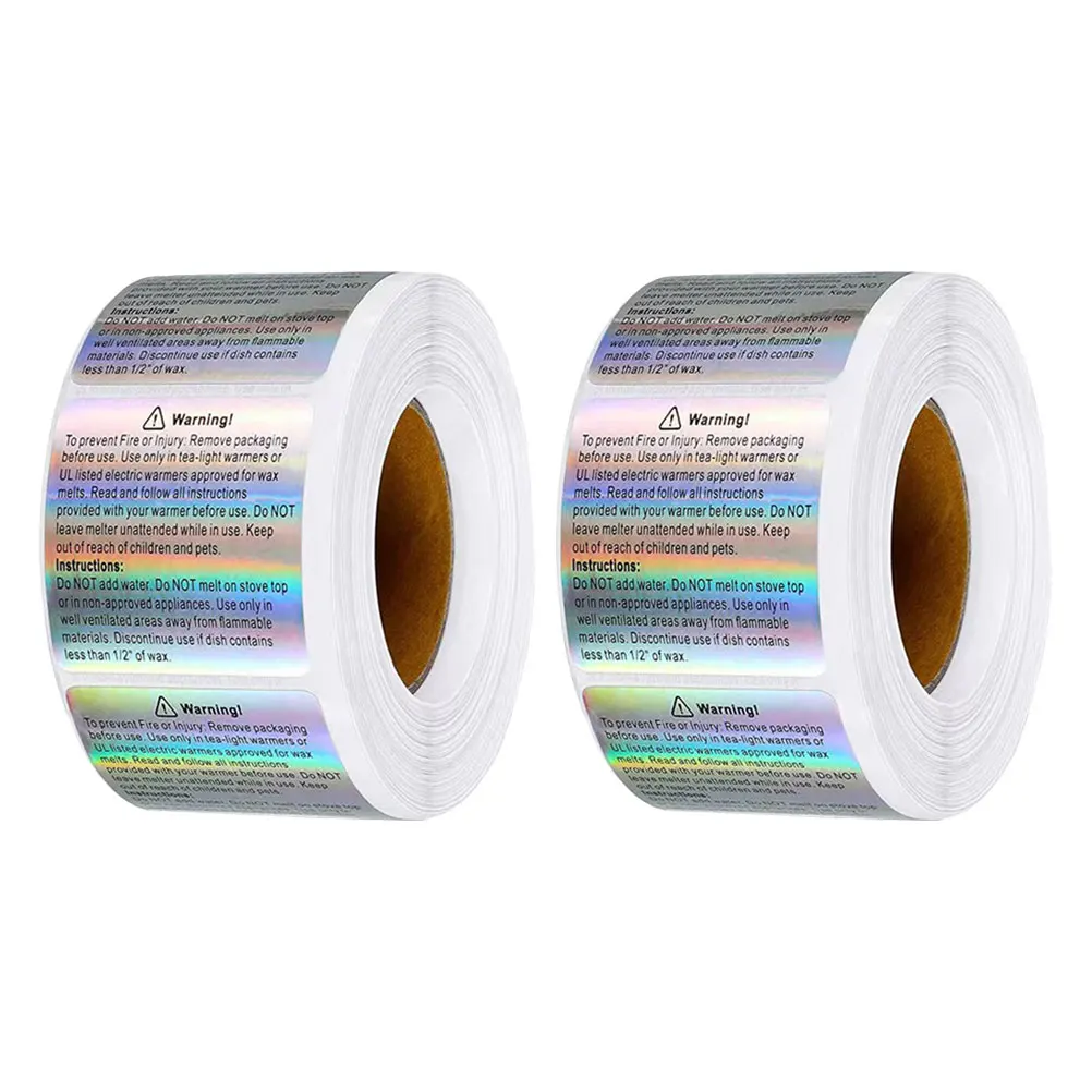 

2 Rolls Holographic Warning Labels Waterproof Safety Stickers Wax Melt Craft Decals Adhesive Jar Tin Labels Diy