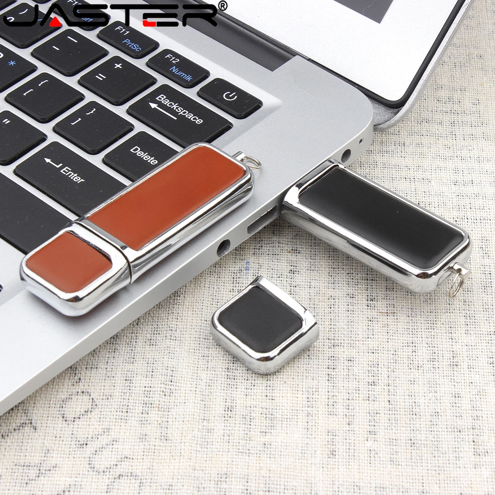 JASTER 다크 브라운 사각형 가죽 USB 2.0 플래시 드라이브, 흰색 메모리 스틱, 종이 상자 펜 드라이브, 64GB 외장 드라이브, 창의적인 선물, 128GB