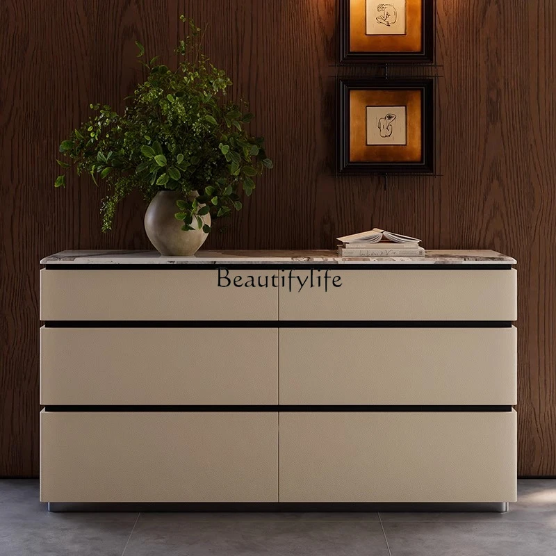 

05-Premium light luxury dining side cabinet Italian marble storage entrance cabinet