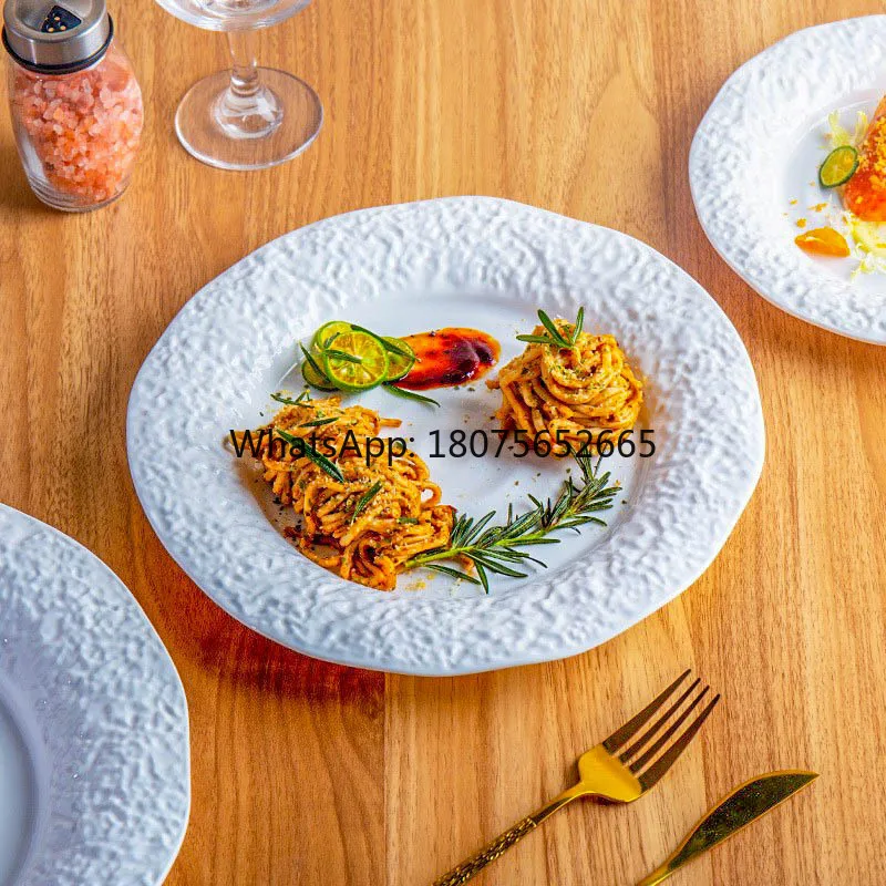 Rock pattern ceramic plate for home use, high-looking dish for western restaurant
