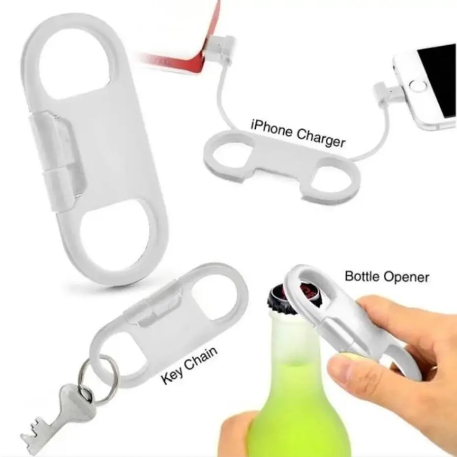 1 Pcs 3 In 1 USB Data Cable Keychain Charging Cable Beer Bottle Opener For Android IPhone Charger Wholesale