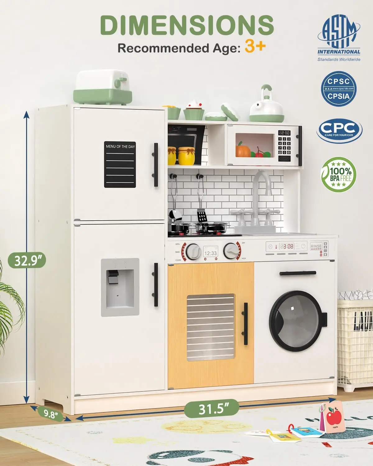 Ensemble de jeu de cuisine en bois pour enfants, cuisine de jeu interactive avec lumières et sons, jouet de simulation pour enfants, Ov