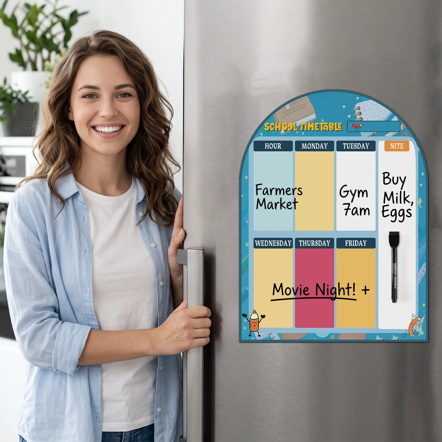 Self‑Adhesive Dry Erase Weekly Monthly Planner Board 30×40cm Reusable Schedule Memo Sticker for Home Office Kitchen