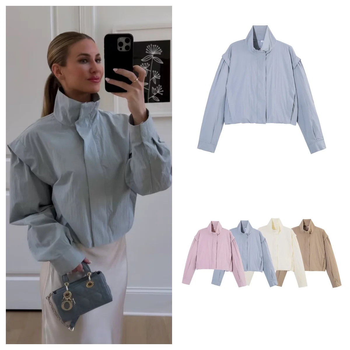 Women's Jacket 2026 New Stand Collar Zipper Jacket Long Sleeve Loose Lightweight Sun-Proof Summer Daily Casual Street Style