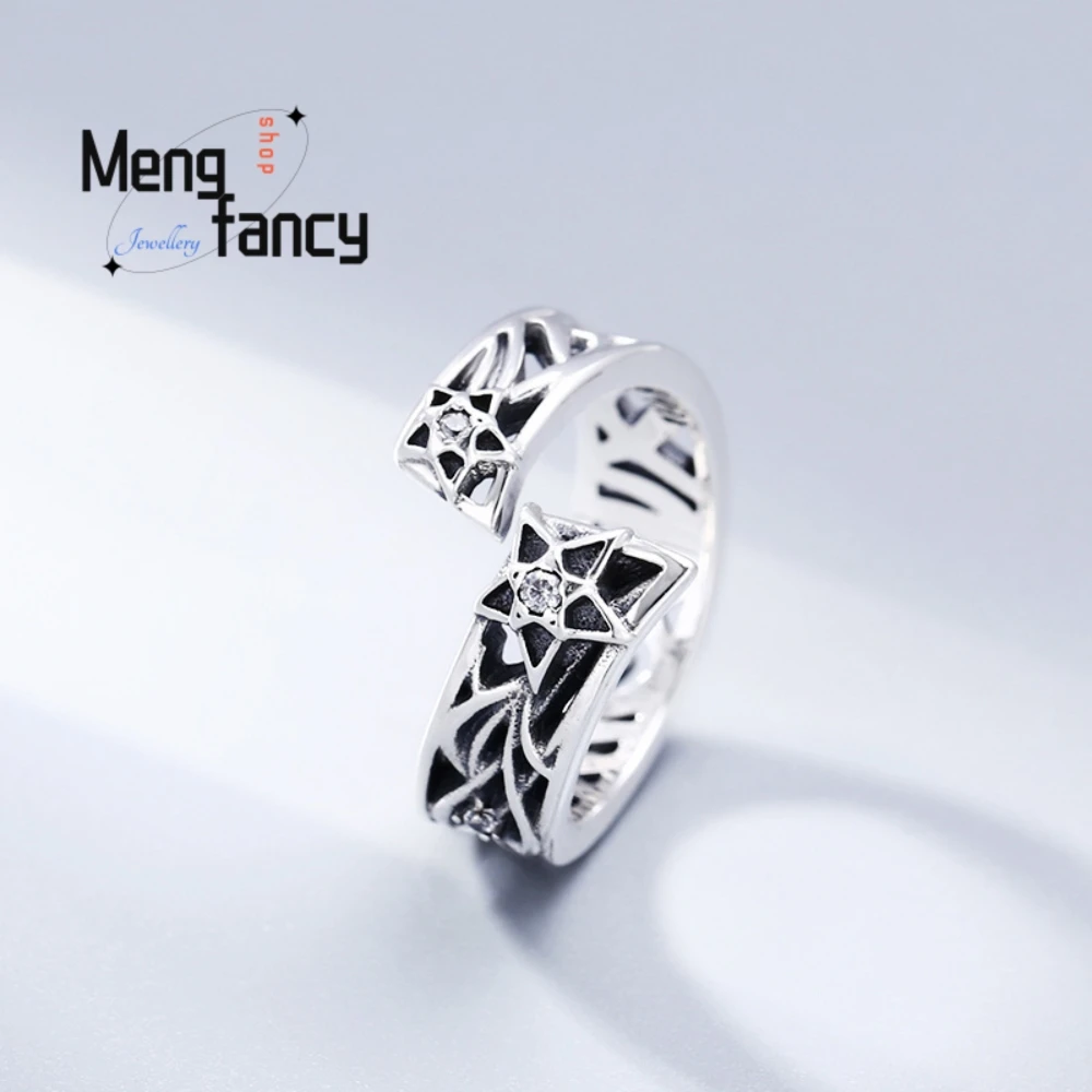 Five-Pointed Star Textured Relief Ring Retro Trendy Exquisite High-End Popular Personality Mascots Souvenir Lucky Charms Gift