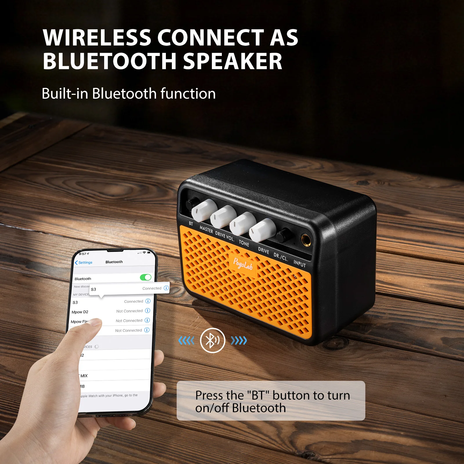 Mini Guitar Amp 5W Small Portable Electric Amplifier Clean & Drive Effects 2 Channels Bluetooth Speaker with Headphone