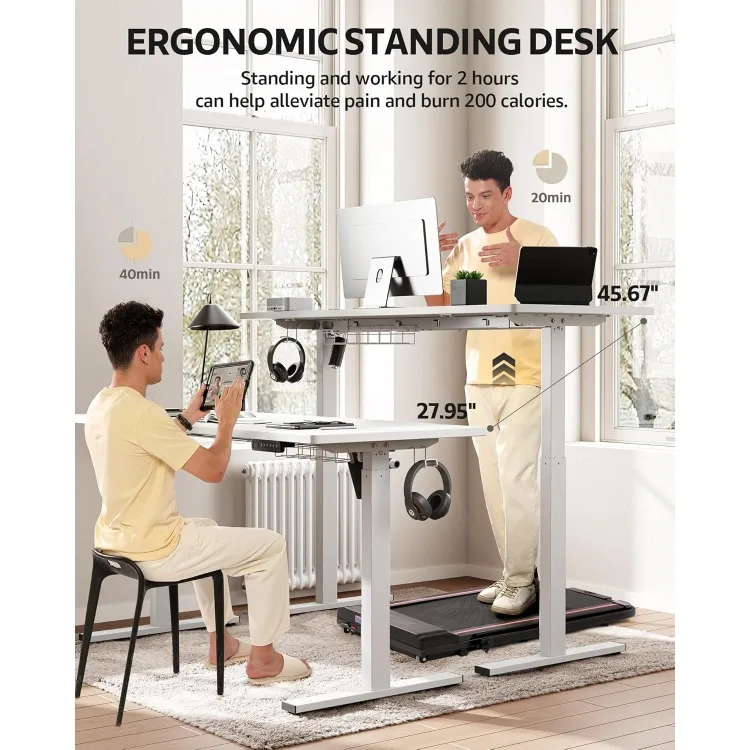 Electric Standing Desk Adjustable - 55 x 24 Inch Sit Stand up Desk with Cable Management