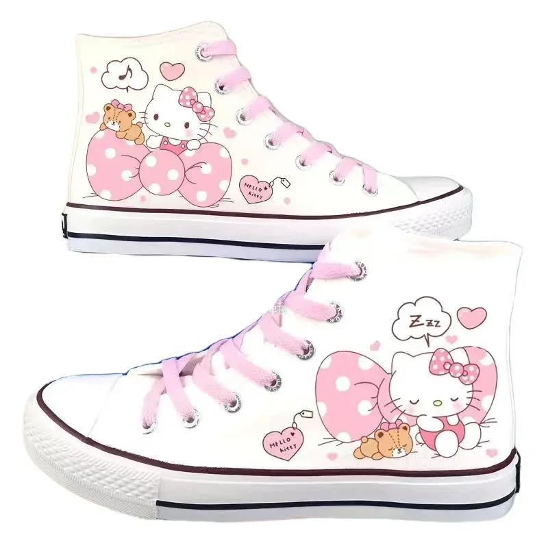 Cosplay Anime Hello Kitty Canvas Cute Cartoon Adult Sneaker Shoes Students Ligh-top Women\'s White Casual Walking Shoes