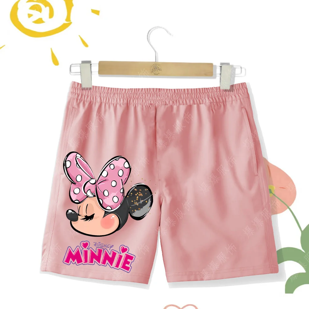 Kids Kitty Short Sleeve beach shorts Mickey Mouse Summer Casual beach Shorts Kawaii 2D Minnie Print cute casual shorts for girls