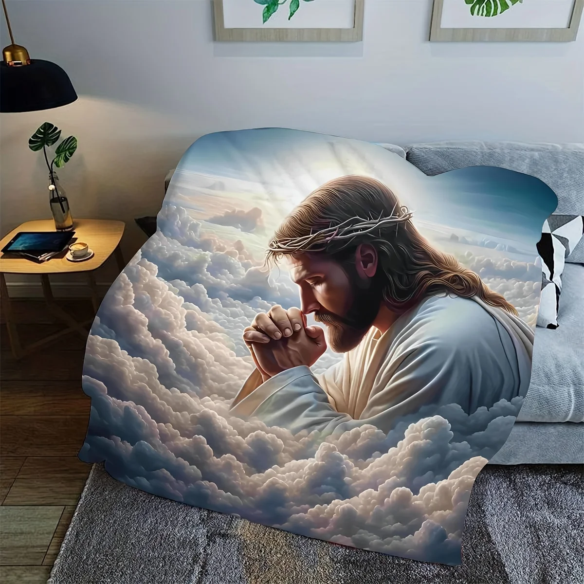 Jesus Flannel Throw Blanket, Soft Warm All Season Wearable Blanket for Couch, Office Bed Camping,Christian Gift, Cozy Home Decor