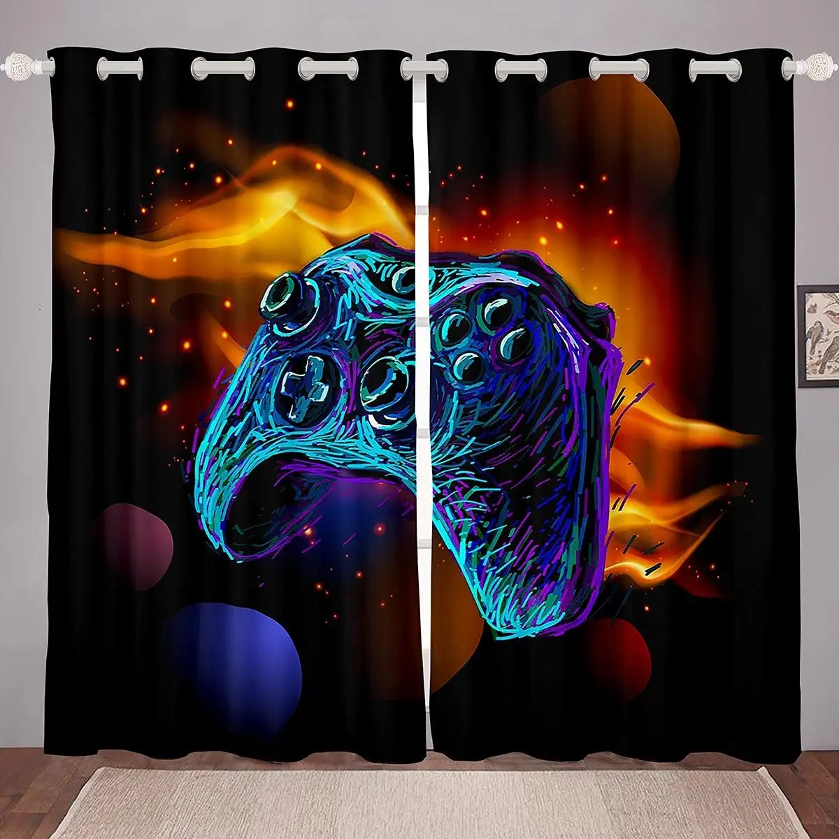 

Boys Games Curtains Blue Gamepad Window Curtains for Bedroom Living Room Kids Boys Girls Teens Game Gaming Joystick Window Drape