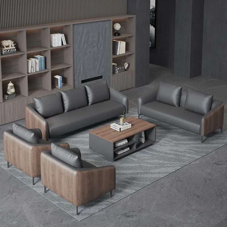 

Office sofa coffee table combination set meeting guests negotiation reception business simple modern leather three-person sofa