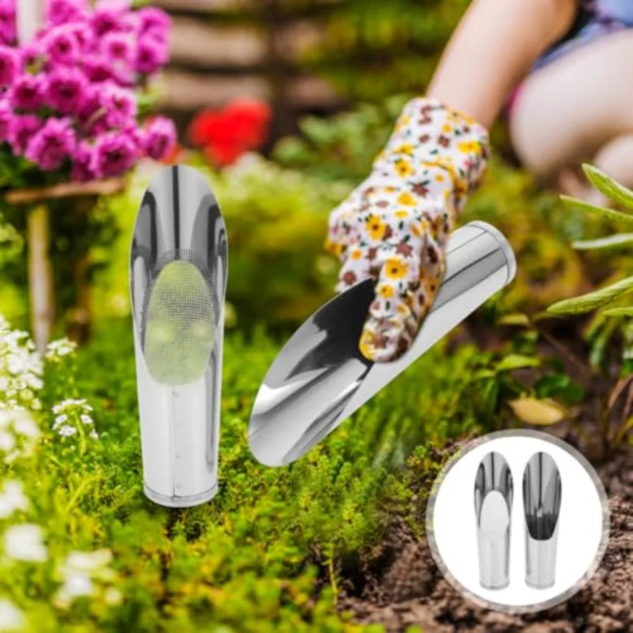 2Pcs Small Soil Scoop and Sifter Set, Stainless Steel Bucket Shovel Bonsai Tools for Indoor Plants, Dirt Scooper Potting Spade