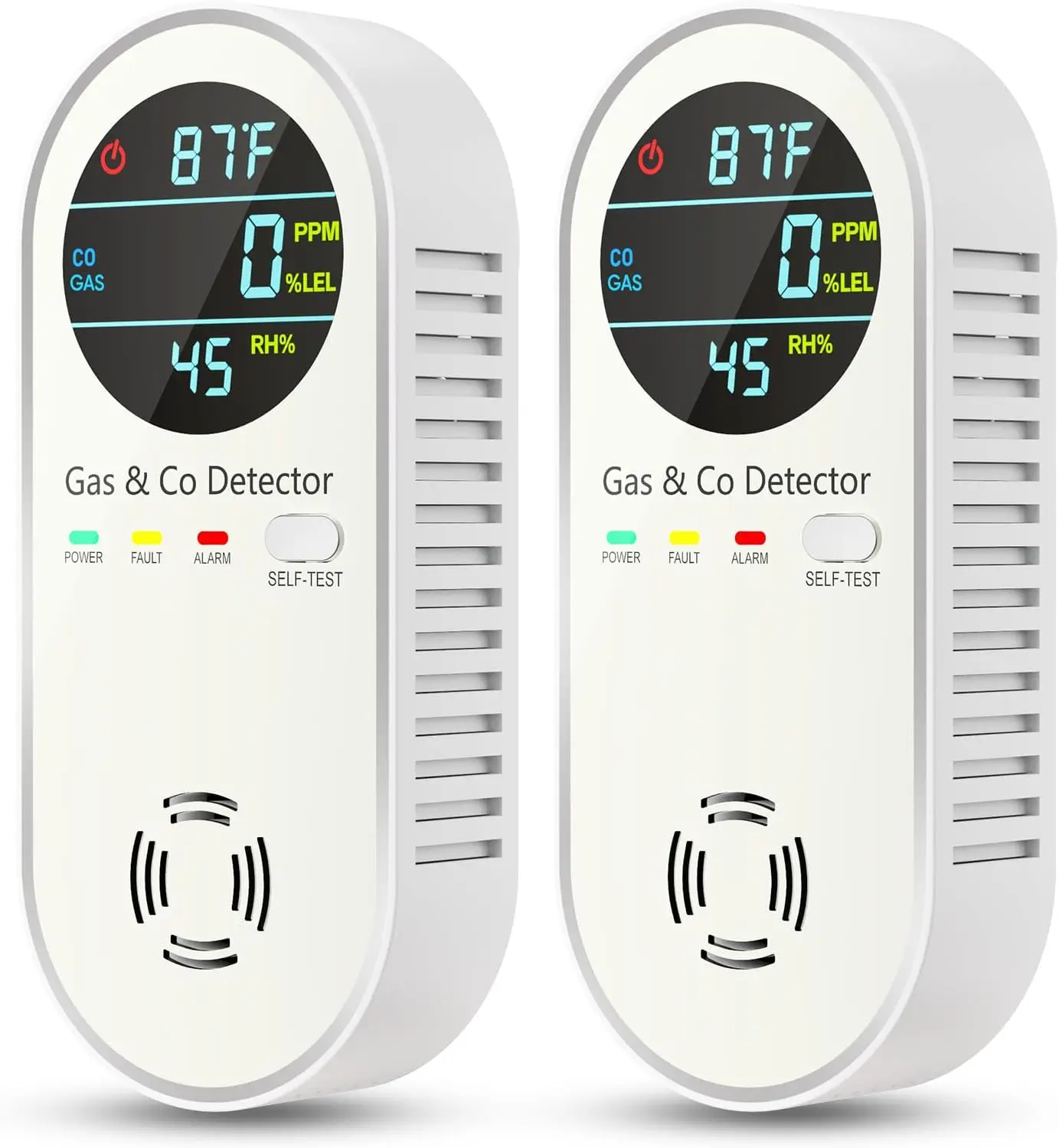 

4-in-1 Gas & CO Detector with Temperature & Humidity Monitor - Plug-in for Home, RV (2 Pack)