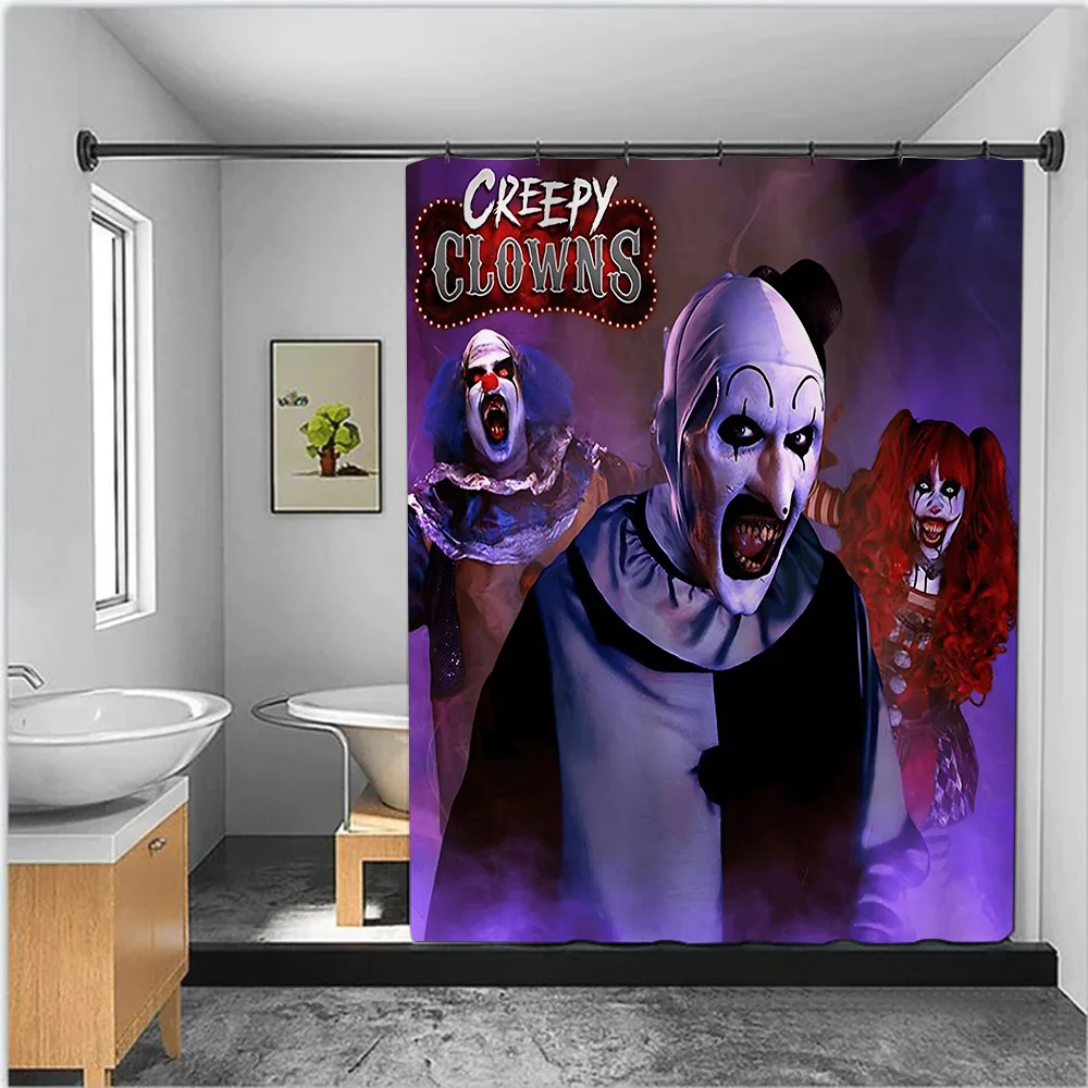 T-Terrifier 2 Horror Movie Shower Curtain Waterproof Polyester Fabric Paint Bath Curtains Home Bathroom Decor Curtain With Hook