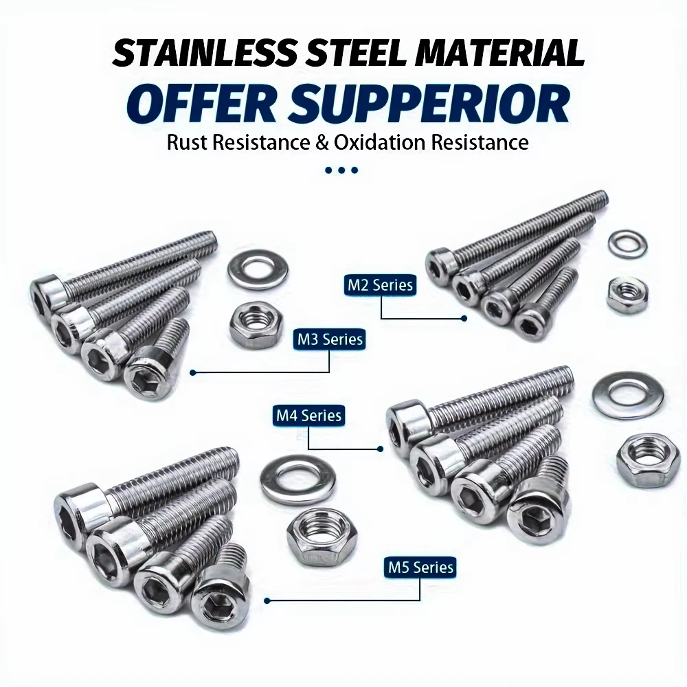 918pcs Nuts And Bolts Assortment Kit - M2, M3, M4, M5 Hex Head 304 Stainless Steel Bolts, Nuts, Flat Washers, And More image 5