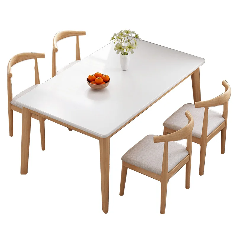 Nordic Home Small Apartment Rectangular Simple Dining Table Rental Log Leg Dining Tables and Chairs Set