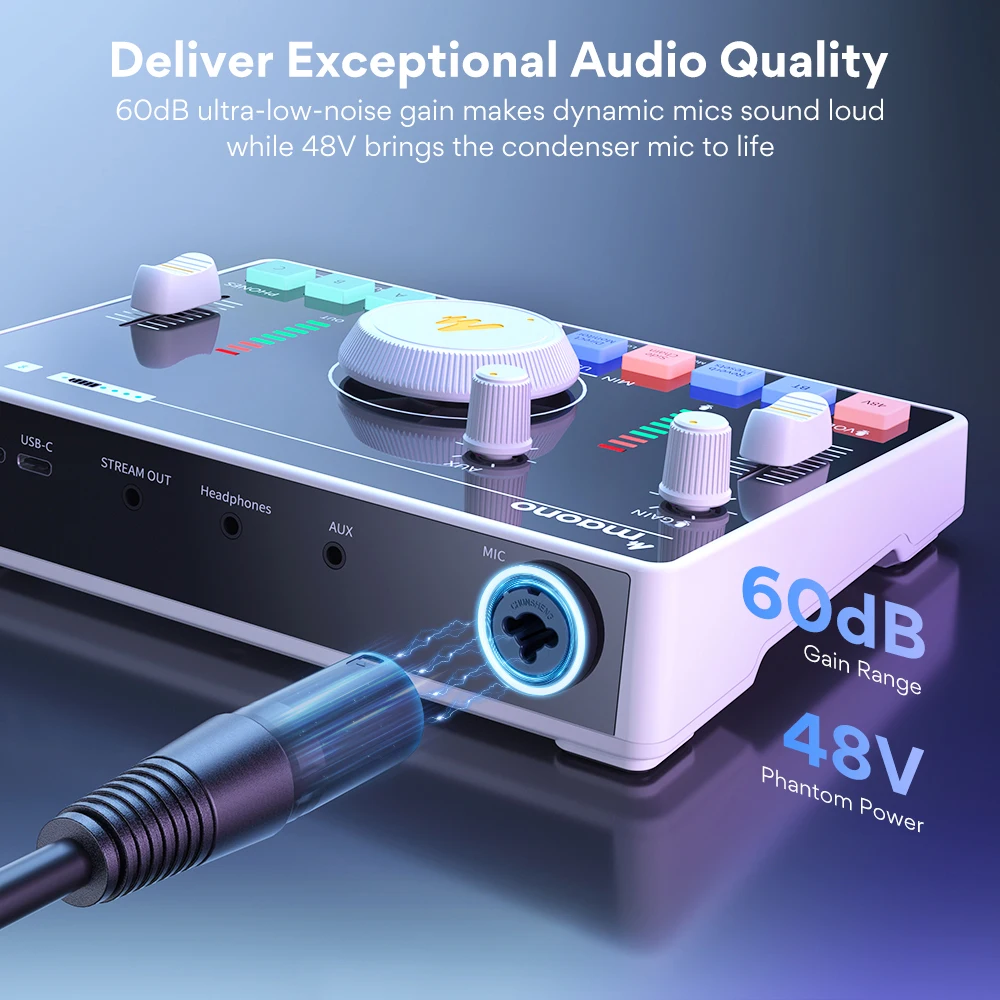 Maono AMC2 Neo Professional Sound Card Audio Interface Mixer With 48V Phantom Power For Smart Phone,PC,Live Streaming,Recording