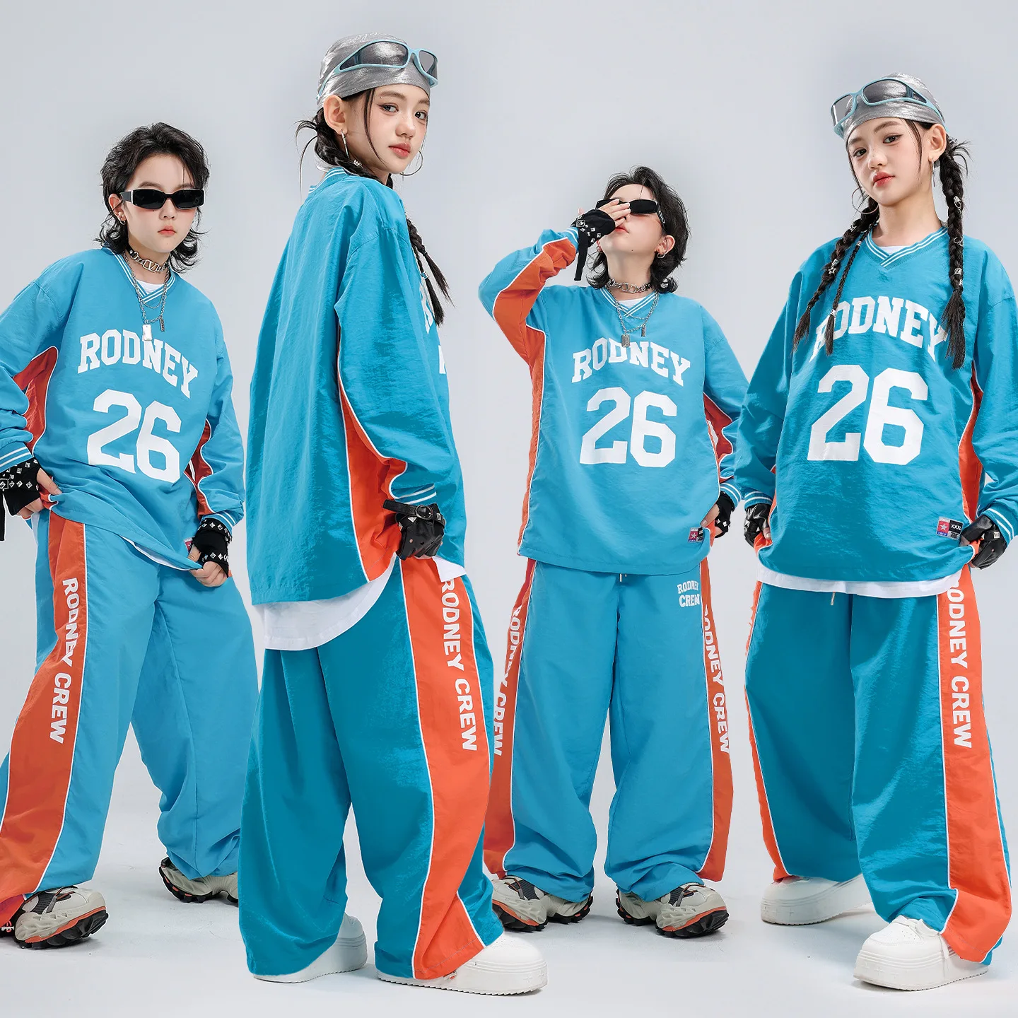 Children Boy Girl Streetwear Hip Hop Loose Sport Sweatshirt Pants Sets Kids Tracksuits Stage Dancer Clothes Performance Costume