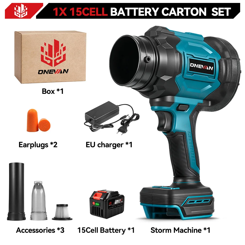 ONEVAN 2In1 Borstelloze Draadloze Elektrische Turbo Luchtblazer 330000 RPM Bladblazer of Stofzuiger voor Makita Accu