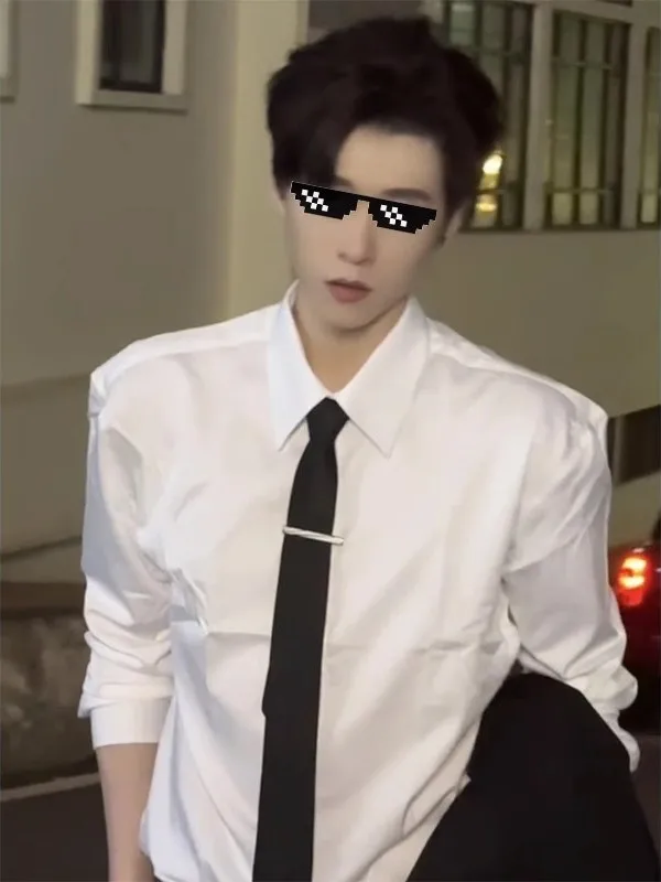 

Мужская белая рубашка Ele Net с длинным рукавом, приталенная, для повседневной носки, дышащая, осенняя, высокого качества