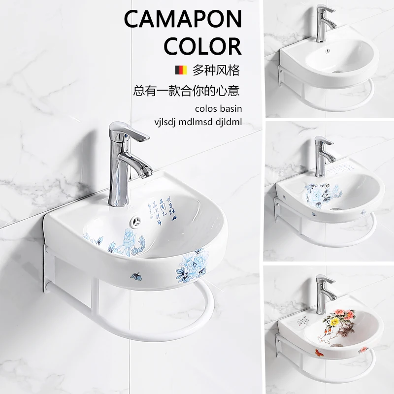 

Простой умывальник Настенный мини-керамический умывальник Супер маленькая раковина для ванной комнаты Балконный кронштейн из нержавеющей стали