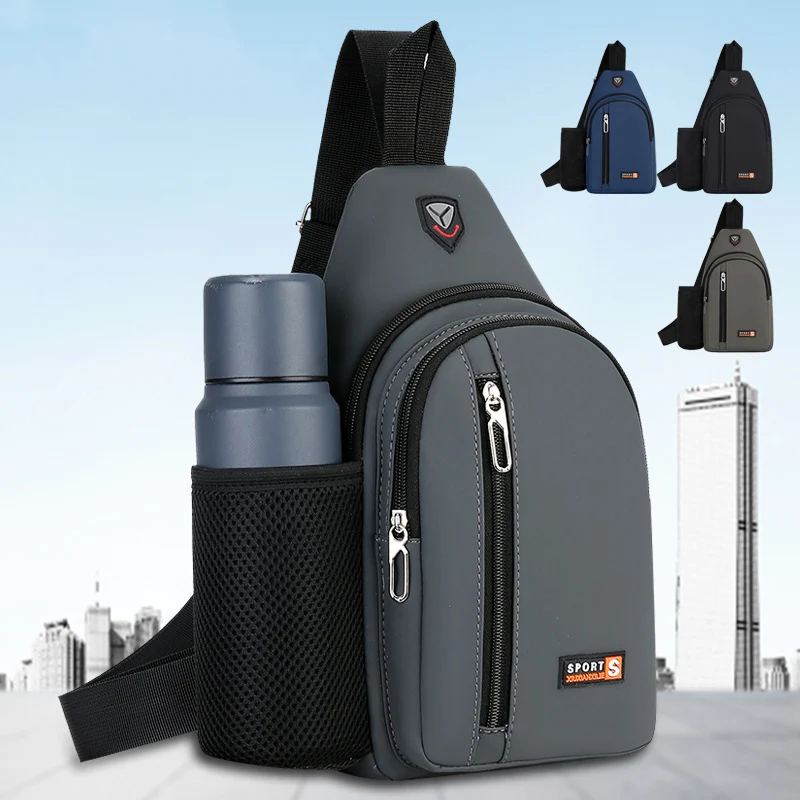 Men Chest Bag Large Capacity Shoulder Bags Sports Cross Packs with Bottle Pocket Portable Crossbody Pack with Earphone Hole