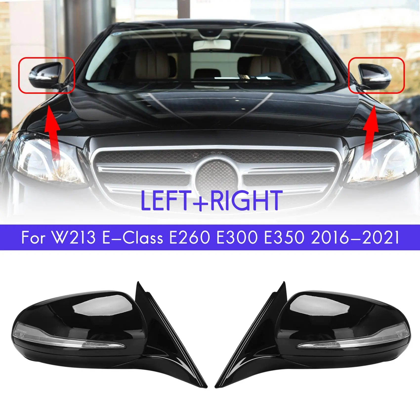 For Mercedes Benz W213 E-Class E260 E300 E350 2016-2021 Left Side Power Rear View Mirror Assembly Blind Spot LH Black