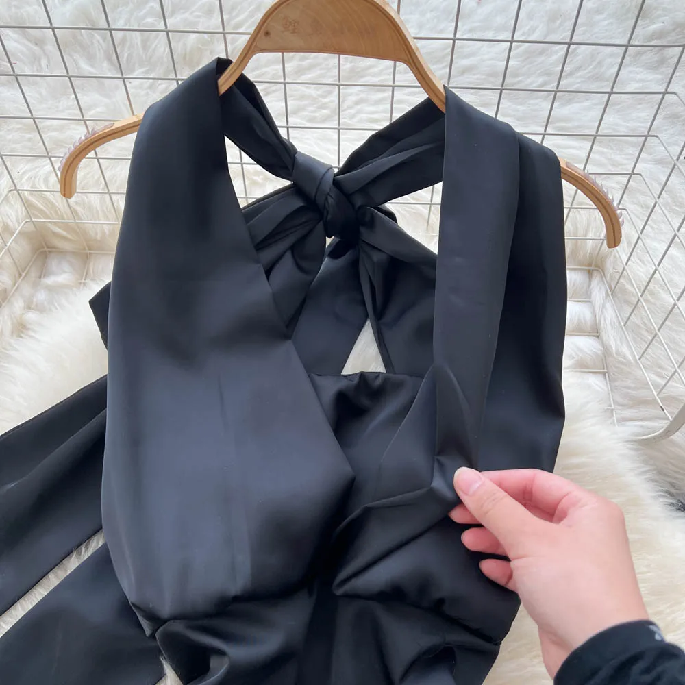 Retro Elegant  satin sleeveless slim pencil dress Casual High Waist Dress Women Long ceremony dresses