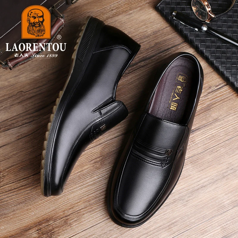 LAORENTOU sepatu kulit asli anti selip, sepatu kulit asli, sepatu tendon sapi nyaman, sol lembut, sepatu kulit kasual anti selip, ukuran 37-47, sepatu ayah, 21067n