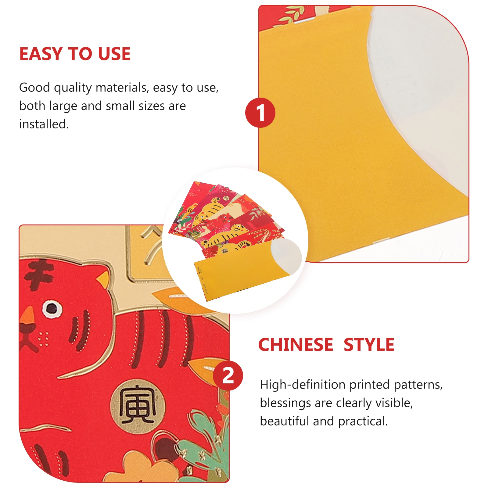 

36pcs Long Red Envelopes New Year Lucky Money Packets Chinese Elements Red Packets Tiger Year Gift Cards Paper Lightweight
