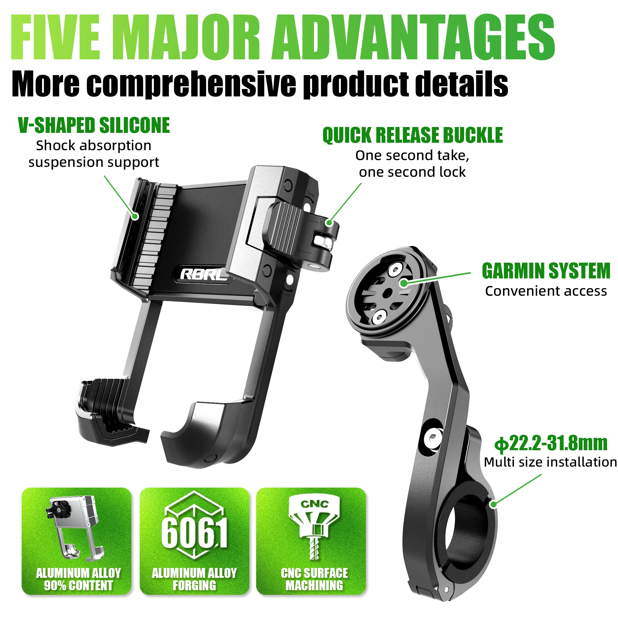 

Держатель для телефона на велосипед RBRL, алюминиевый, с защитой от падения, антивибрационное крепление на руль для телефонов 4.7-7 дюймов и GoPro