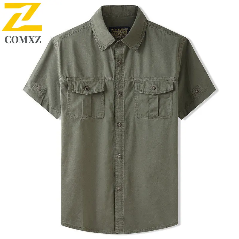 New Short Sleeve Shirt Men's 2025 Summer high quality Cotton Comfortable Breathable Cargo Shirts Male Street Harajuku Overshirt