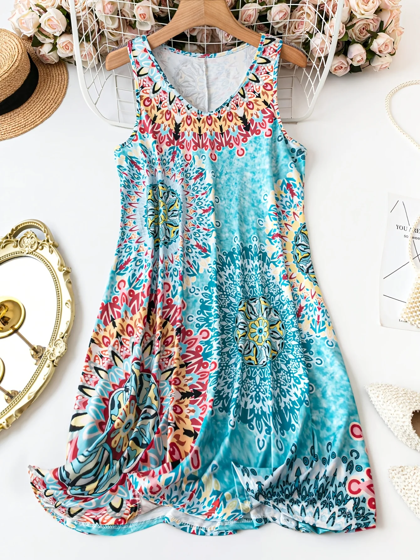 

plus Size Casual Fashion Printed Sleeveless Dress Ethnicity Influenced Design Comfortable Loose Fit Women's Summer Dress