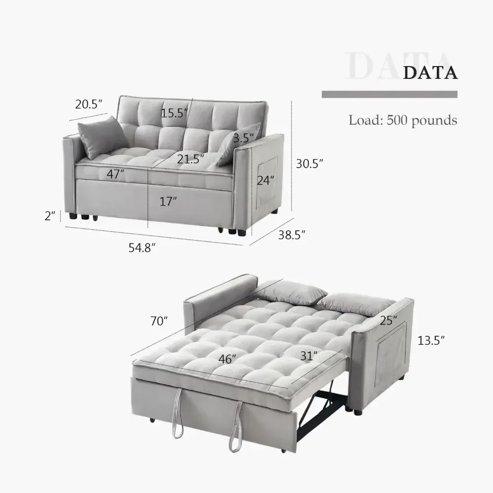 3-in-1 Convertible Sleeper Sofa Bed,Modern Pullout Couch Bed with Pull Out Bed, Adjustable Backrest,  Suitable for living room