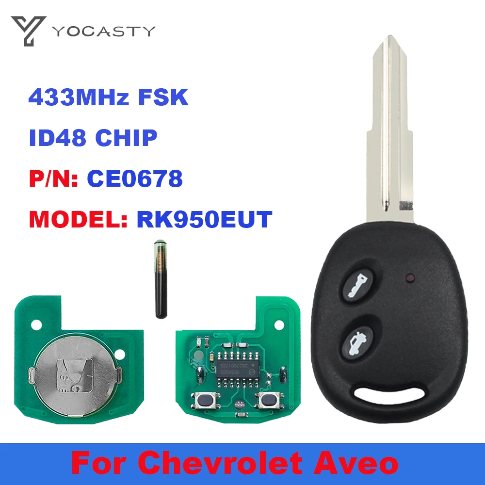 Pilot z kluczykiem samochodowym YOCASTY dla Chevrolet Aveo 2009 2010 2011 2012 2013 2014 2015 2016 433.92MHz FSK ID48 Chip CE0678 RK950EUT