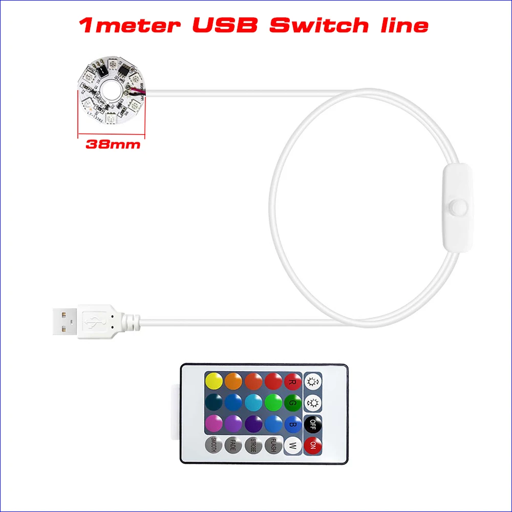 Scheda luminosa RGB a LED sfumata colorata a bassa tensione DC5V con cavo interruttore USB bianco da 1 metro e telecomando (Include batteria)