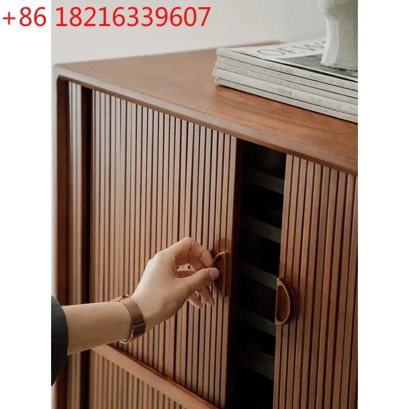 YAO Nordic Medieval Solid Wood Dining Side Cabinet Teak Rolling Shutter Sliding Door Locker MCM Retro Storage Cabinet