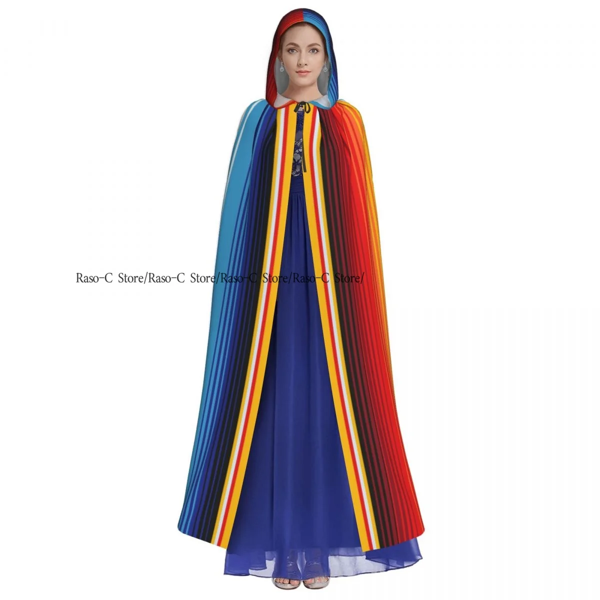 Adult Cloak Cape Hooded Mexican Cinco De Mayo Pattern Medieval Costume Witch Wicca Vampire Elf Purim Carnival Party