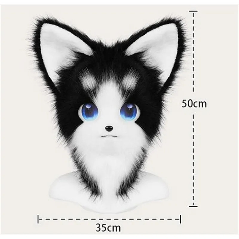 Nieuwe Roze Zwart Kleuren Harige Fursuit Hoofdmasker Pluche Dier Kat Vos Masker Kostuum Rekwisieten voor Halloween Cosplay Party Props Kids Gif