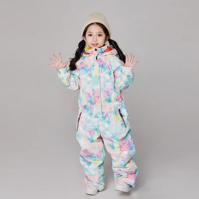 Winter Baby Children Ski Suits Boys Windproof One Piece Suit Girls Waterproof Thickened Insulation Outdoor Snowboarding Jumpsuit