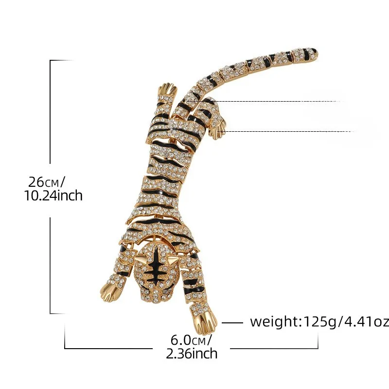Exaggerated Brooch Pin Shiny Rhinestones Inlaid Tiger Shape Badge Rust-Resistant Lightweight Bendable Tiger Brooch Fashion Gifts