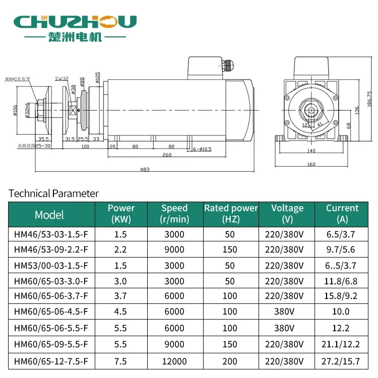 3KW High Speed Grinding/polishing/sanding Wheel Saw Blade CNC Router Spindle Motor For Cutting Grinding