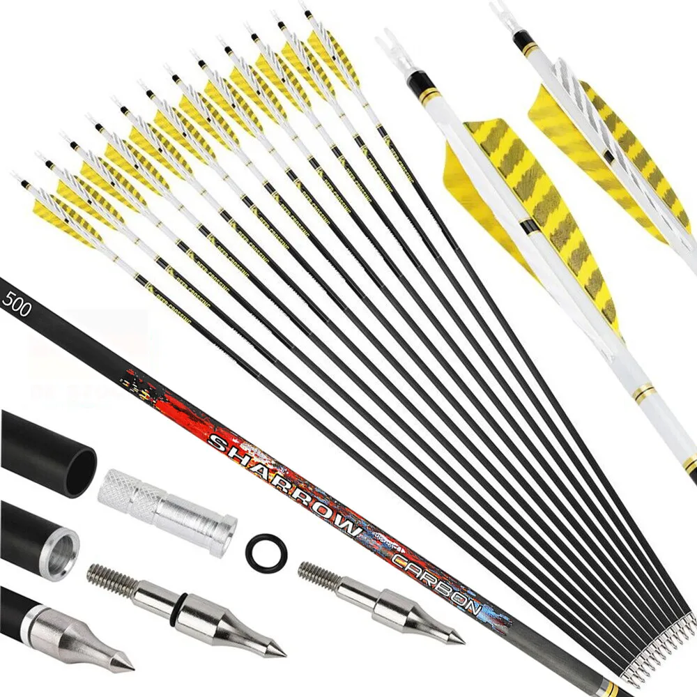 

6/12pcs Pure Carbon Arrow SP250-600 ID6.2mm Archery Arrow Compound Recurve Bow Hunting Shooting Training Practice Arrows