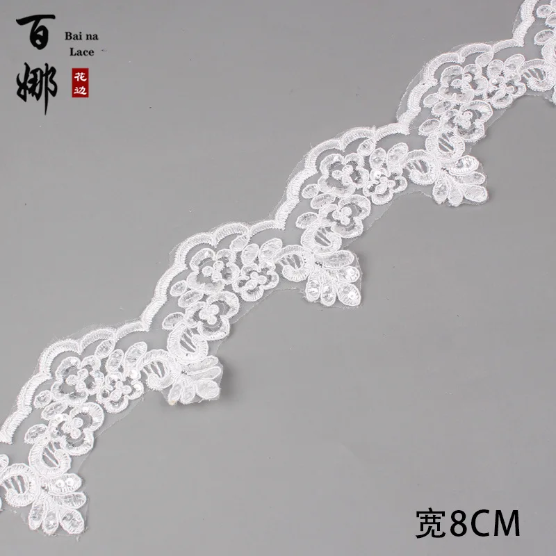 2Yards 8cm wide Exquisite Gold Ivory Cording Lace Embroidery Lace Dress Home Textile Sequin Triming Dance Clothes DIY Materail