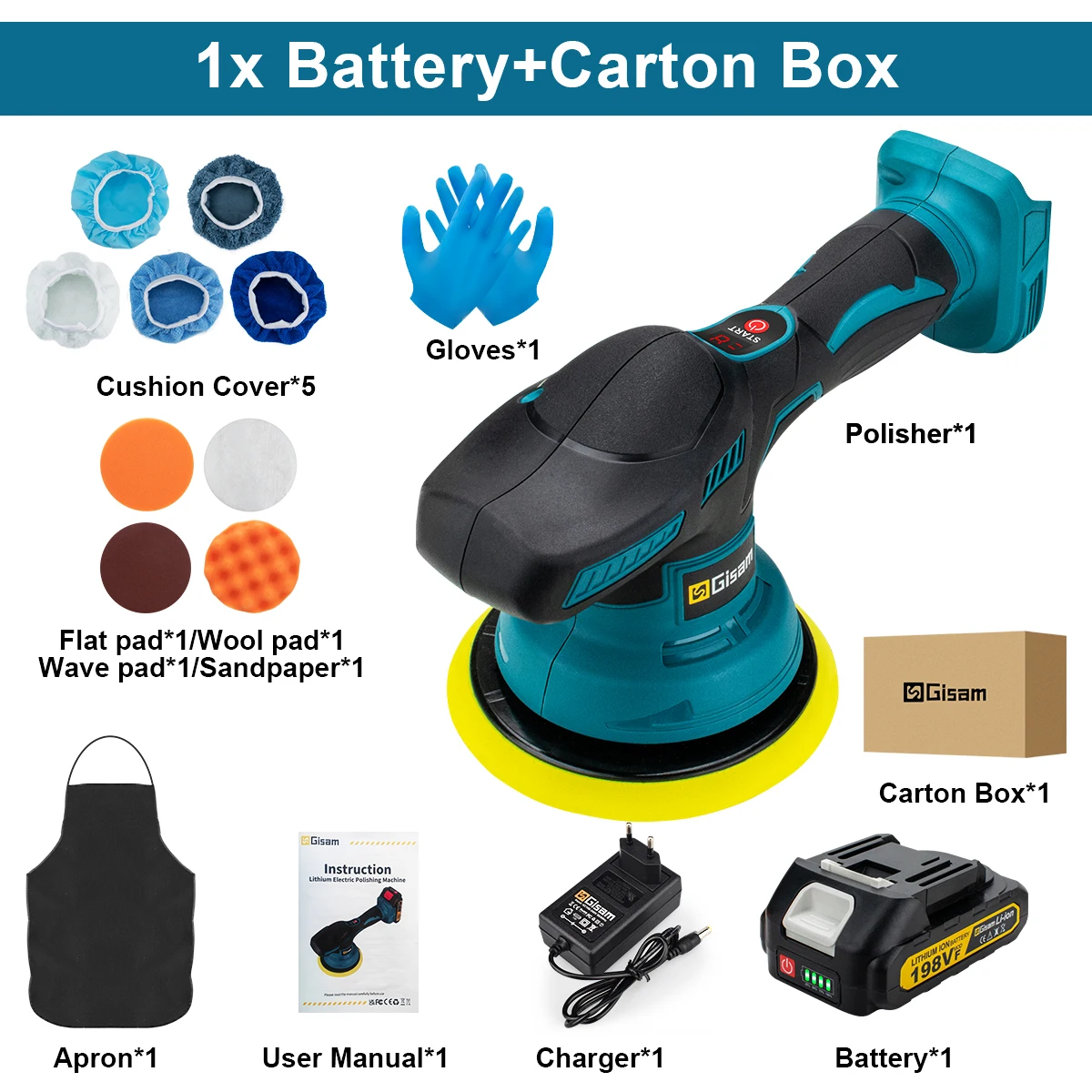 Gisam 8Gear Digitale Display Draadloze Auto Polijstmachine Elektrische Polijstmachine Auto Waxen Polijstmachine Voor Makita 18V Batterij Pin